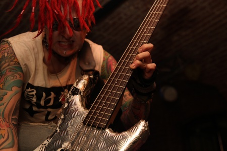bass player from the findland band negative with red dreadlocksのeditorial素材