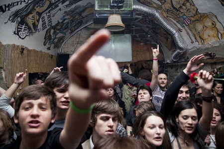 crowd of young people having fun at a concert in romaniaのeditorial素材