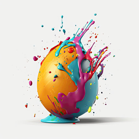 Easter egg with colourful paint splash isolated, Generative AIの素材