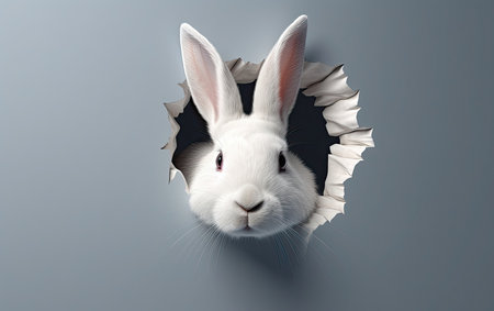 Rabbit coming out of a hole in paper. 3D renderingの素材