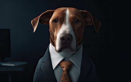 Dog wearing a business suite studio portrait, Generative AIの素材
