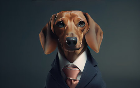 Dachshund dog wearing a business suite studio portrait, Generative AIの素材
