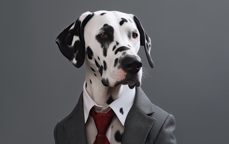 Dalmatian dog wearing a business suite studio portrait, Generative AIの素材