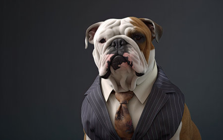 Bulldog dog wearing a business suite studio portrait looking in front, Generative AIの素材