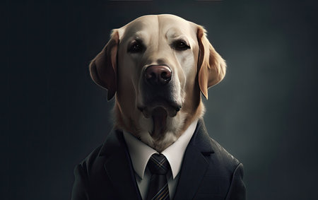 Labrador dog wearing a business suite studio portrait, Generative AIの素材