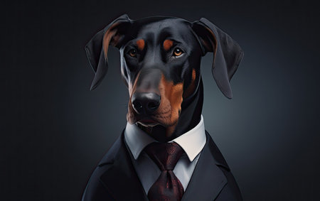 Doberman dog wearing a business suite studio portrait, Generative AIの素材