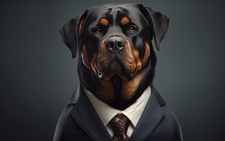 rottweiler dog wearing a tie studio portrait, Generative AIの素材