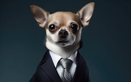Chihuahua dog wearing a business suite studio portrait, Generative AIの素材