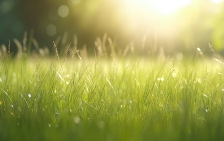 bright fresh green grass summer meadow background, Generative AIの素材