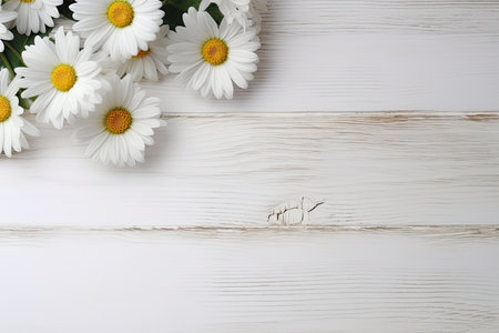 white daisies on a white wooden background. place for textの素材