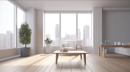 modern bright interiors apartment Living room 3D rendering computer generated imageの素材