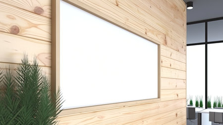 Blank billboard on wooden wall. Mock up, 3D Renderingの素材