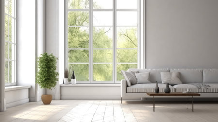 interior with white sofa. 3d render illustration mock-upの素材