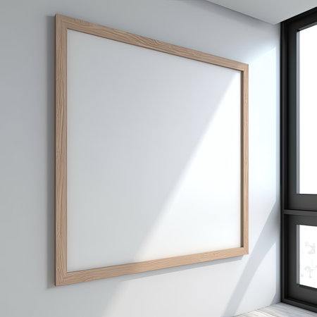 3d render of a blank picture frame on a wall in a roomの素材