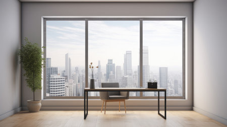 Interior of modern office with city view. 3D Renderingの素材
