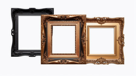 Set of vintage frames for paintings, mirrors or photo isolated on white backgroundの素材