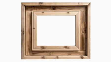 Wooden picture frame isolated on white background. 3d rendering.の素材