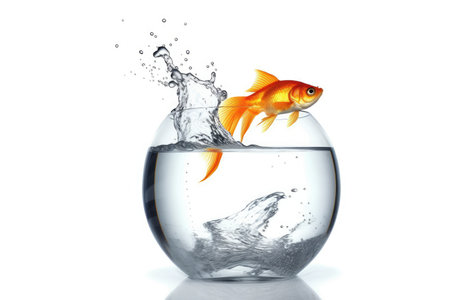 Goldfish jumping out of the water. Isolated on white backgroundの素材