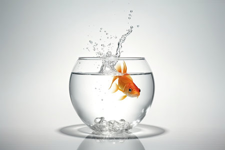 Goldfish jumping out of the water on a white background. Isolatedの素材
