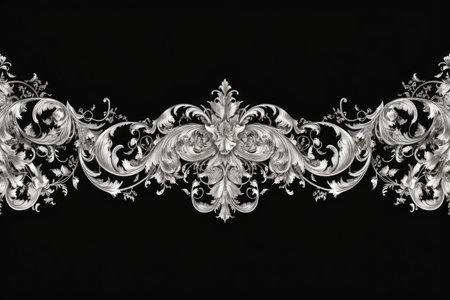 Vintage baroque ornament on a black background, close-upの素材