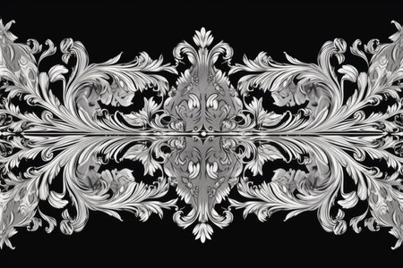 Baroque ornament on a black background. 3d illustration.の素材