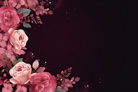 Beautiful pink roses on dark background with space for your text.の素材