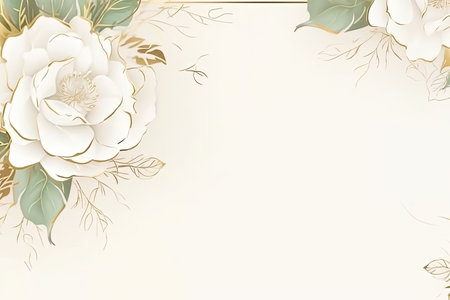 Vintage background with white peony flowers and green leaves. Vector illustration.の素材