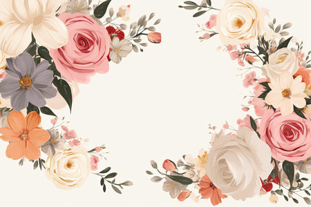 Vintage floral background with flowers and leaves in pastel colors.の素材