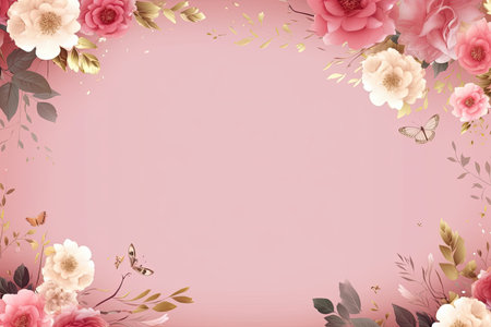 Floral frame with pink flowers and leaves. Vector illustration for your designの素材