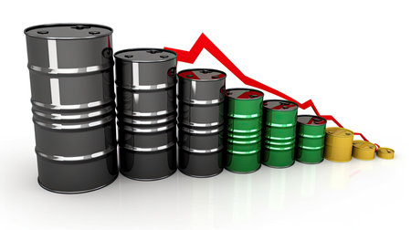 Oil Barrels with Red Arrow Up. 3D rendered Illustration.の素材
