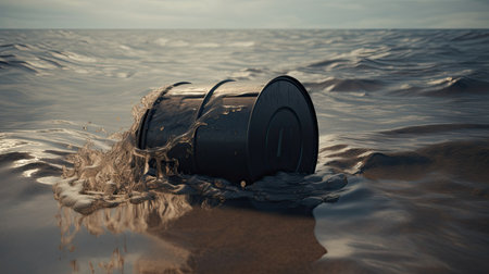 Plastic trash can in the sea. 3d render illustration.の素材