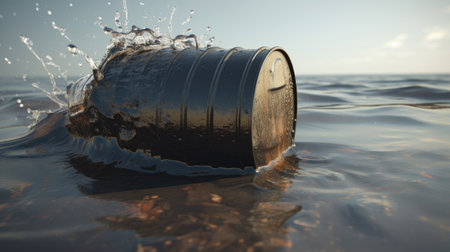 A barrel of oil in the water. The concept of environmental pollution.の素材