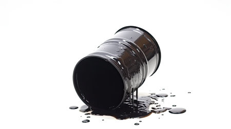 Black oil barrel isolated on white background with water drops. Oil industry.の素材