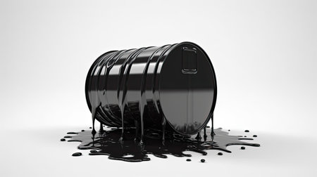 Black oil barrel on a white background. 3d rendering, 3d illustration.の素材