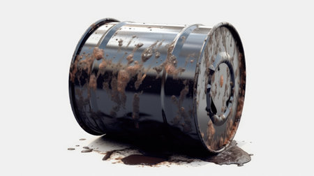 Rusty oil barrel on a white background. 3d rendering.の素材