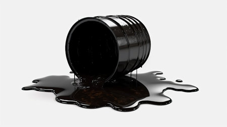 3d rendering of a barrel of oil spilled on a white backgroundの素材