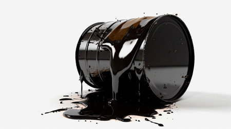 3d rendering of a paint can with spilled black paint on white backgroundの素材