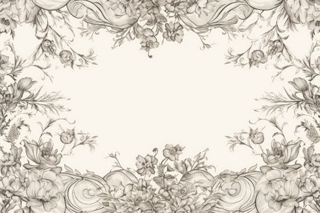 Vintage floral background. Hand drawn vector illustration. Monochrome.の素材