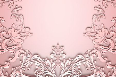 3D illustration, pink background with a pattern of filigree ornamentsの素材
