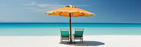 Beach chair and umbrella on a tropical beach at Seychellesの素材