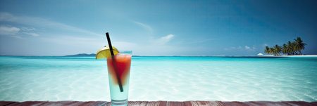 Cocktail on a tropical beach at Maldives, panoramaの素材