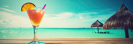 Cocktail on the beach at Maldives - vintage filter effectの素材