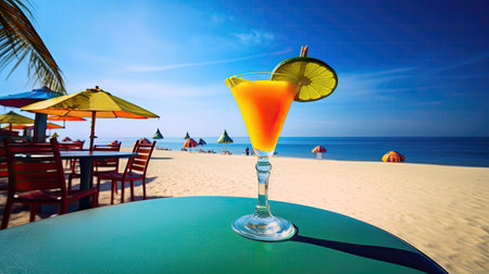 Cocktail on the beach with umbrellas and sunbedsの素材