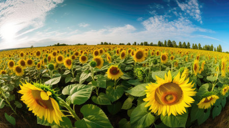 Field of blooming sunflowers on a background of blue skyの素材
