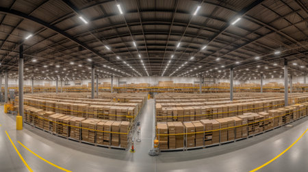 Large warehouse with rows of boxes. 3d rendering toned imageの素材