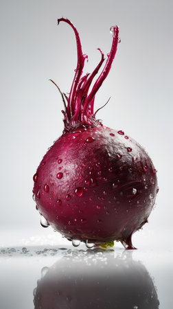 Fresh red beet with water drops on white background. Studio shot.の素材