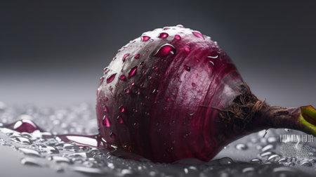 Fresh beetroot with water drops on grey background. Close up.の素材