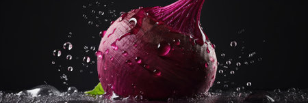 beetroot with water drops on black background, panoramic shotの素材