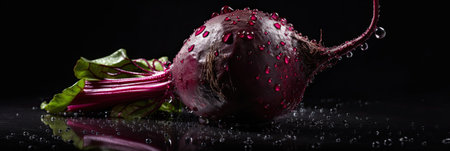 Fresh beetroot with water drops on black background. Healthy food concept.の素材