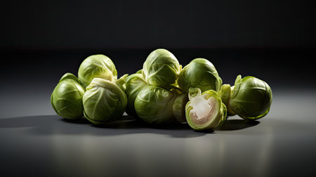 Fresh brussels sprouts on a dark background, close upの素材